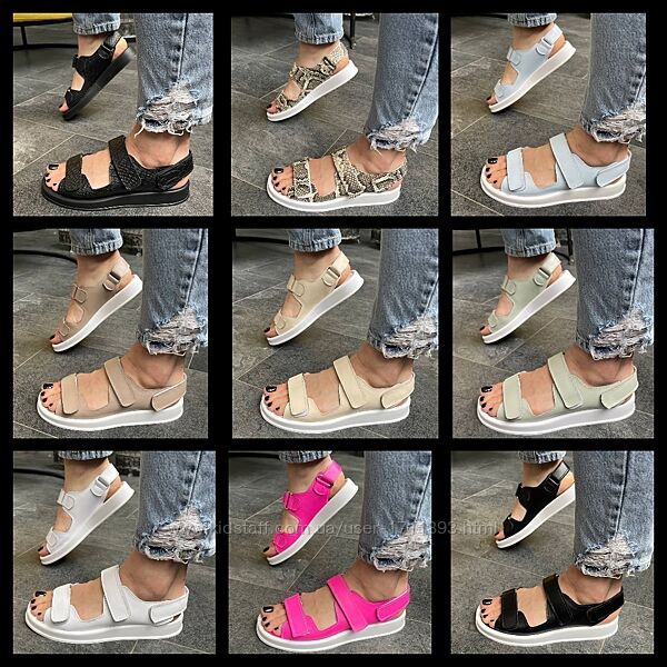 Натуральные кожаные босоножки сандалии на липучках белой чёрной подошве 