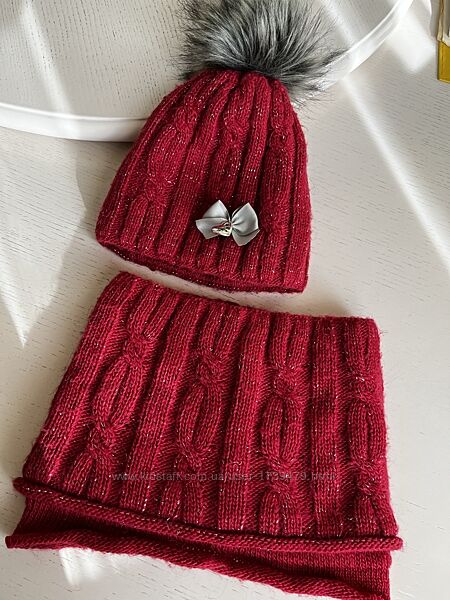 Зимова шапка комплект набір манішка Ajs червоний