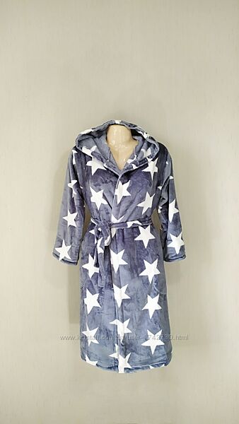 Махровый халат шиншилла на запах с капюшоном и карманами