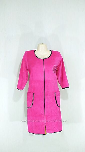 Женский велюровый халат на молнии с карманами