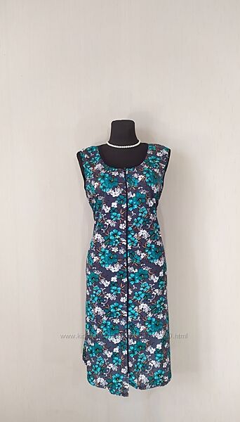 Женский трикотажный халат на молнии с карманами и поясом