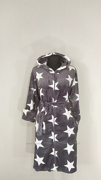 Женский махровый халат шиншилла на молнии с капюшоном и карманами