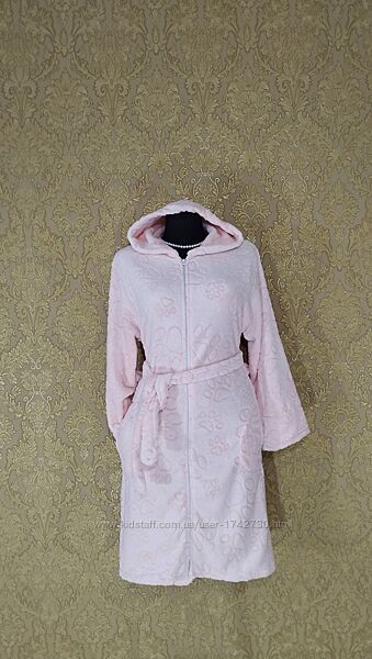 Женский махровый халат шиншилла на молнии с капюшоном и карманами