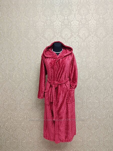 Жіночий махровий халат на запах з капюшоном та карманами