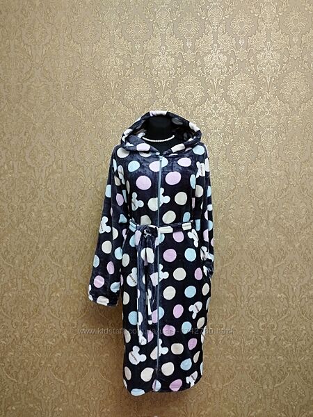 Жіночий махровий халат на замку з капюшоном та карманами