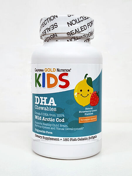 Рыбий жир омега-3 DHA ДГК для детей California Gold Nutrition, 180 капсул