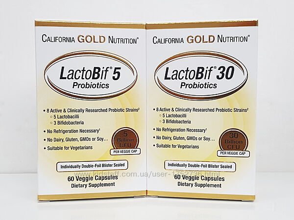 Пробіотики California Gold Nutrition LactoBif, 5/30 млрд КУО, 60 капсул