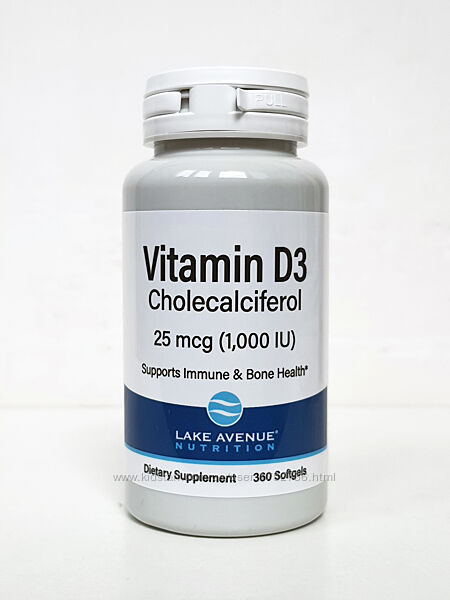Вітамин D3 Lake Avenue Nutrition, 1000 МЕ, 360 капсул