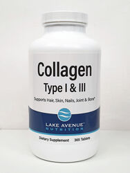 Коллаген Lake Avenue Nutrition с витамином C, тип 1 и 3, 365 таблеток
