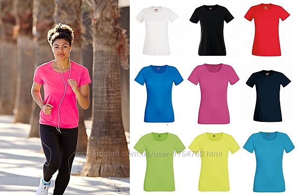 Женская футболка для спорта, бега, фитнеса из полиэстера Fruit of the loom
