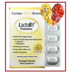 California Gold Nutrition, Пробиотик LactoBif, 5 миллиардов КОЕ, 60 капсул