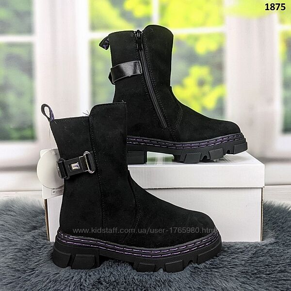 Ботинки зимние для девочки подростковые черные замшевые с ремешком Kimboo