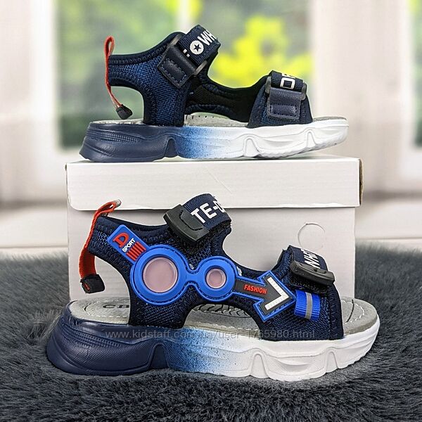 Босоножки детские для мальчика темно-синие текстильные на пенковой подошве 