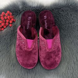 Тапочки домашние женские Inblu сливовые велюровые на танкетке 4180