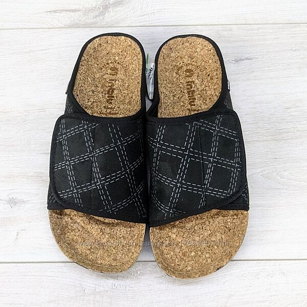 Тапочки мужские домашние Inblu на липучке черные с пробковой стелькой 3628