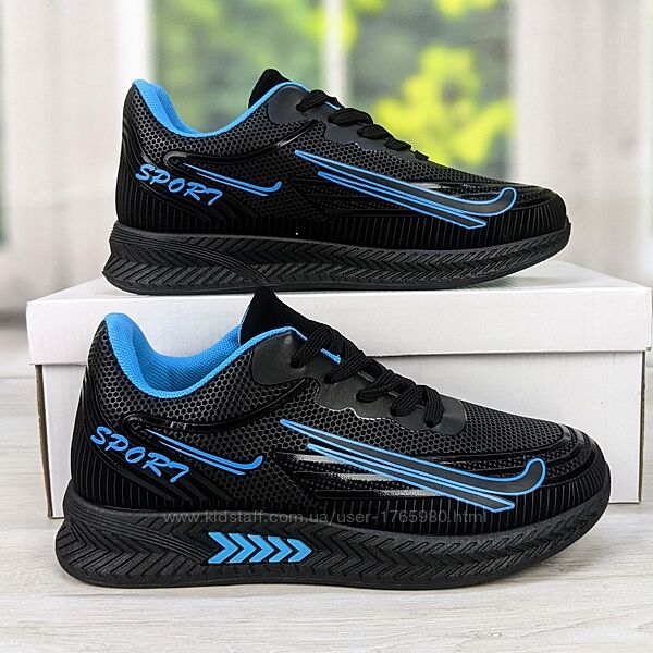 Кроссовки подростковые для мальчика черные с голубым Paliament 1803