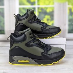 Ботинки зимние мужские спортивного типа хаки с черным 3645