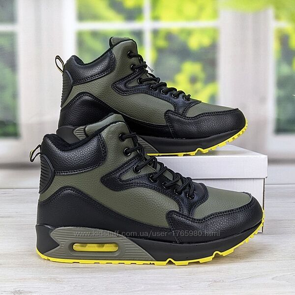 Ботинки зимние мужские спортивного типа хаки с черным 3645