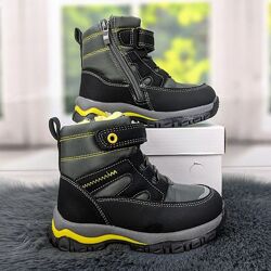 Ботинки зимние для мальчика серые с желтым Geto 5197