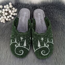 Тапочки домашние женские Inblu зеленые фетровые на тонкой подошве 4322