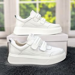 Кроссовки женские белые кожаные на липучках KDSL 43622