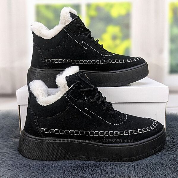 Ботинки женские зимние черные замшевые на шнурках Dago 4554