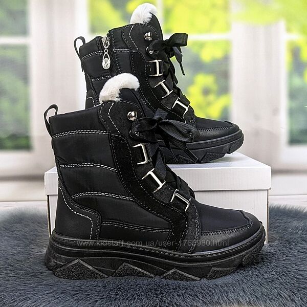 Ботинки женские зимние дутики черного цвета на шнурках Dago 4555