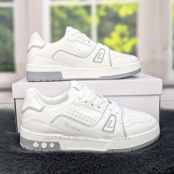 Кроссовки кеды женские белые с серым эко-кожа Xifa 4562