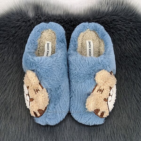 Тапочки детские для мальчика теплые без задника синие Jomix 5521