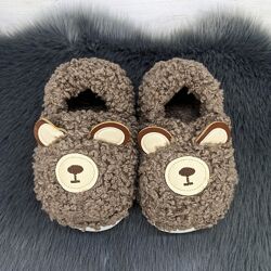 Тапочки чуни детские закрытые меховые коричневые IPPON 5523