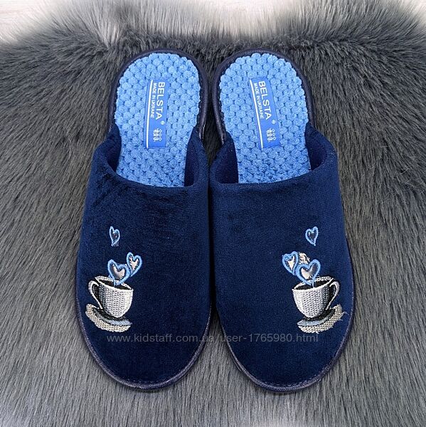 Тапочки женские Белста темно-синие с закрытым носком велюровые 2871