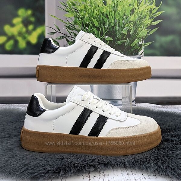 Кеды женские кожаные белые на коричневой подошве Kadisailun 4734