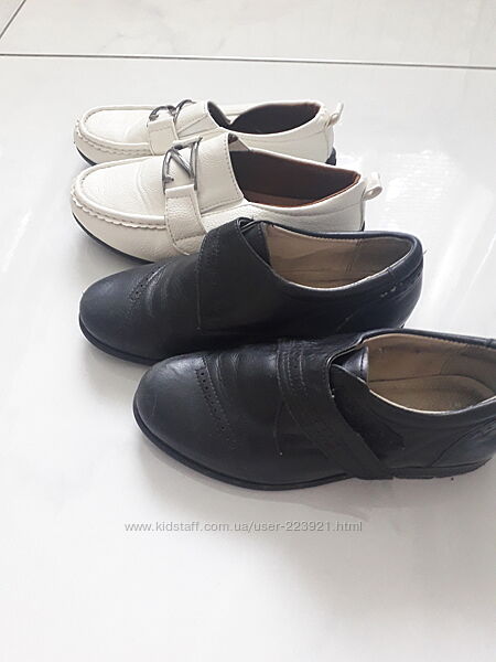 Черные туфли, белые  мокасины, стелька 20см, р.30