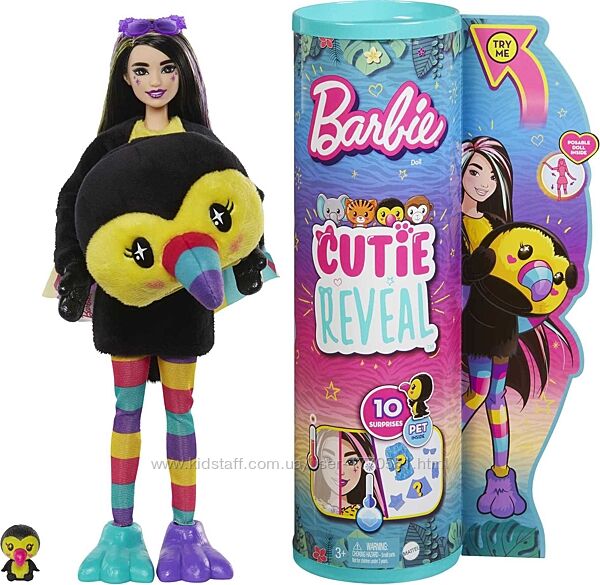 Лялька Barbie Cutie Reveal Jungle Series Fashion Doll with Toucan Plush Cos
