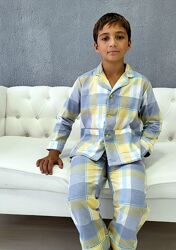 Нічна піжама для хлопчика кофта і штани  тепла дитяча піжама в клітинку