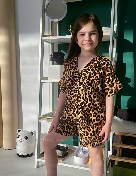 Натуральна дитяча піжама з леопардовим принтом для дівчинки 