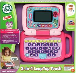 Игрушечный розовый ноутбук с сенсорным экраном . LeapFrog 2-in-1 LeapTop
