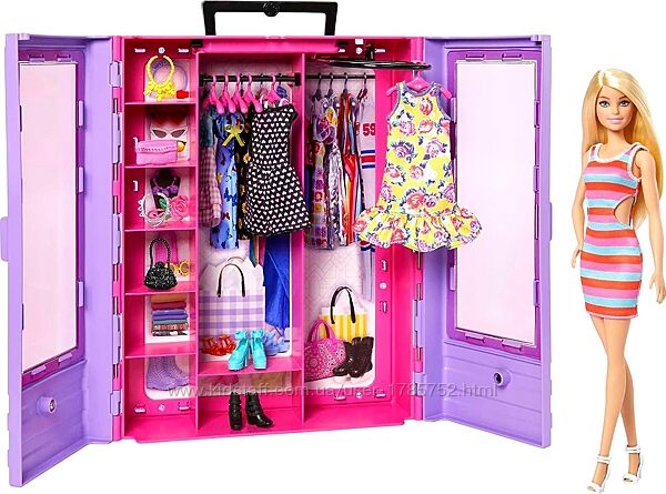 Лялька та ігровий набір Barbie Fashionistas, чудова шафа з одягом Барбі 