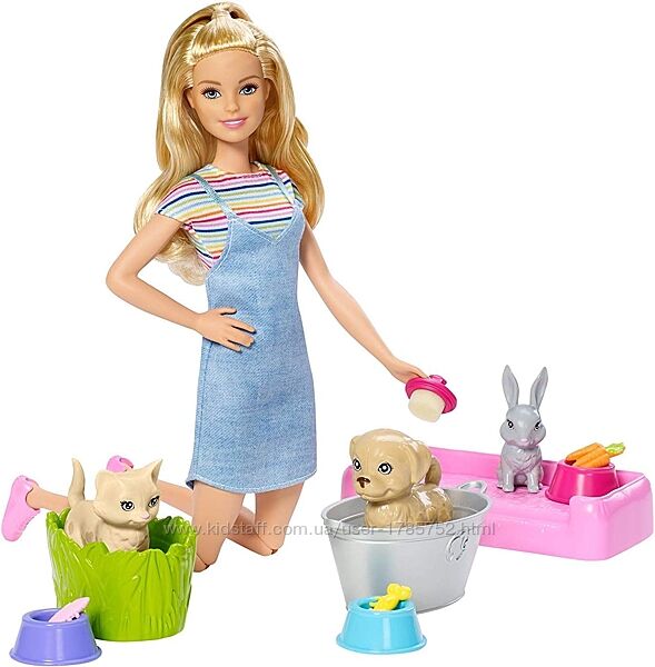 Лялька Barbie з вихованцями, купай та грайся.3 Color-Change Animals