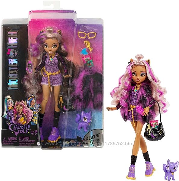 Модна лялька Monster High Clawdeen Wolf з фіолетовим волоссям, собакою