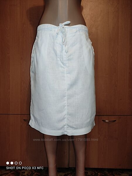 Белоснежная льняная юбка с карманами Пот 40-44 см
