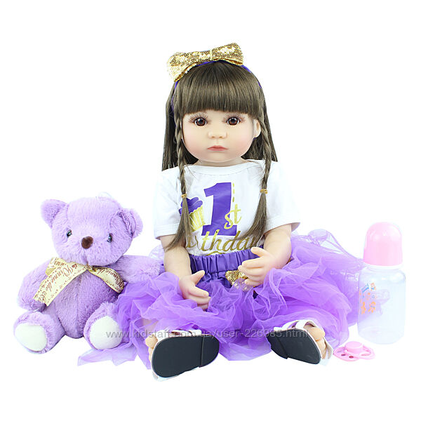 Лялька Реборн 55 см вініл-силіконова Аліса в наборі соска, пляшка, іграшка
