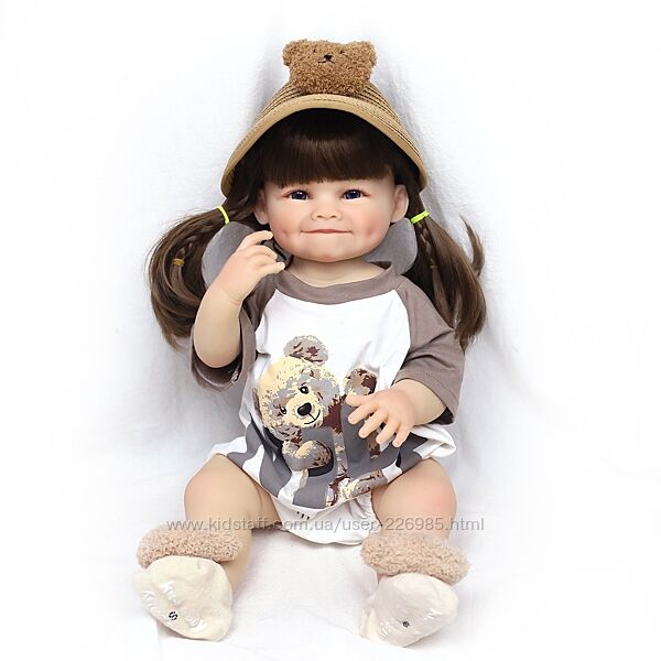 Лялька Реборн 55 см вініл-силіконова Мішель в наборі з соскою, пляшкою