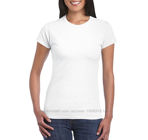 Жіноча базова біла бавовняна футболка Gildan Softstyle 64000L-000C 5 розм.