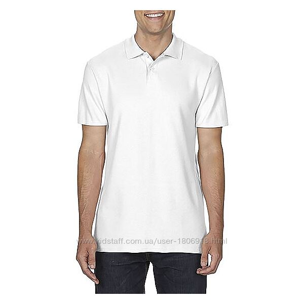 Чоловіча бавовняна біла футболка-поло Gildan SoftStyle 64800-000C 6 розм.