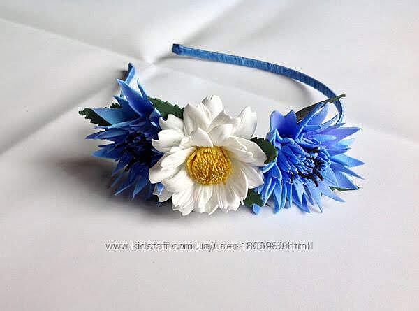 Ободок васильки с ромашкой