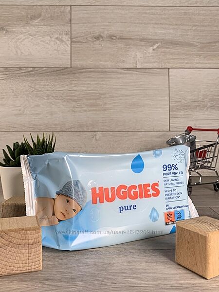 Дитячі вологі серветки Huggies Pure 56 шт.