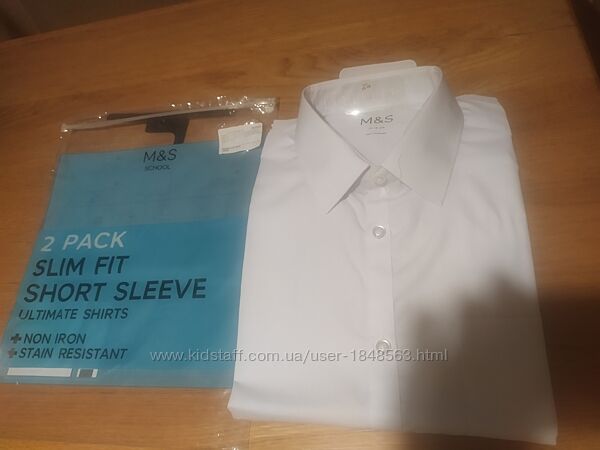 Рубашка Marks & Spencer белая с коротким рукавом 15-16 лет