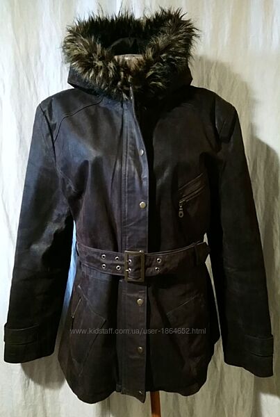 Куртка р.50 с капюшоном натуральная кожа коричневая демисезон