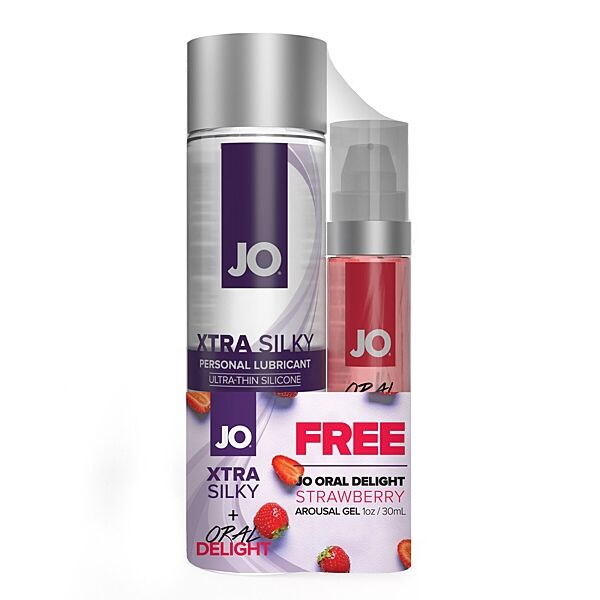 Комплект System JO GWP - Xtra Silky Silicone 120 мл & Oral Delight - Strawberry 30 мл